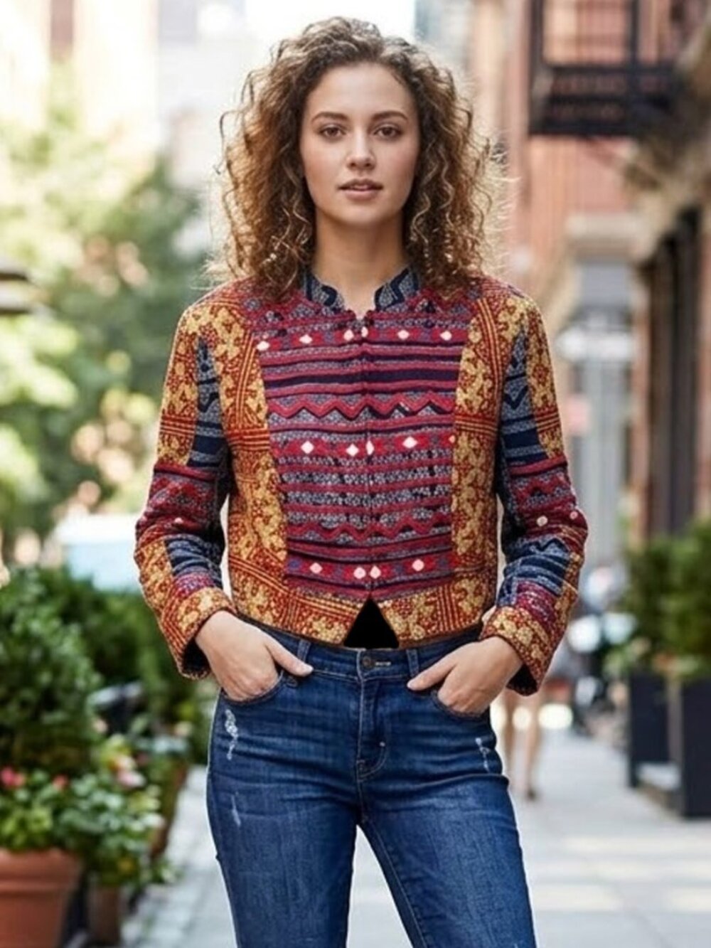 Free People Embroidered Cropped Jacket Zipper Front
